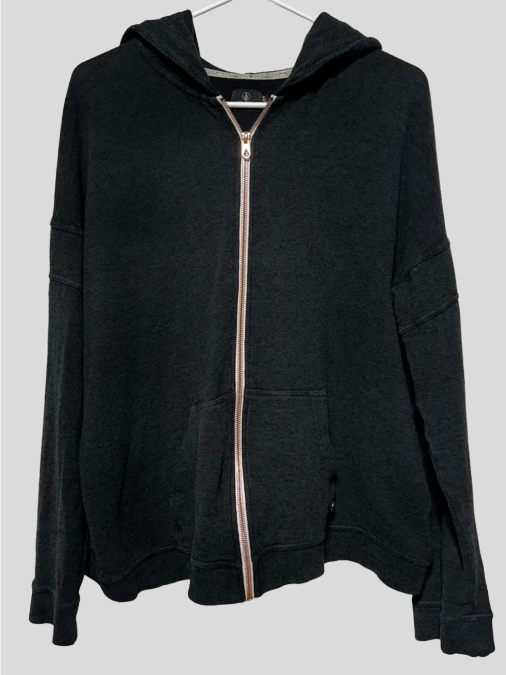 VOLCOM Lived In Lounge Black Zip Hoodie Rose Gold Cozy Streetwear XL